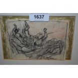 20th Century Welsh school, small charcoal drawing, figure study, indistinctly signed