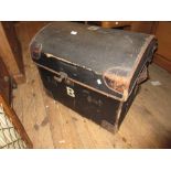 19th Century canvas covered wicker work dome top travel trunk with stencilled letters