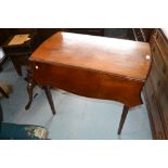 19th Century figured mahogany and chequer line inlaid drop-leaf Pembroke table with a shaped top