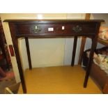 George III mahogany side table with a moulded top above a single frieze drawer raised on square