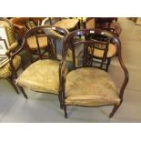 Edwardian mahogany six piece drawing room suite comprising: pair of open armchairs, pair of tub