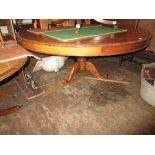 Large 20th Century pine circular dining table on single column support with cabriole supports, 6ft