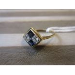 18ct Yellow gold four stone diamond and aquamarine ring