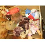 Quantity of various soft toys including a monkey and a teddy bear