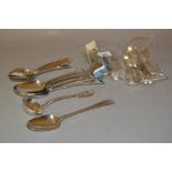 18th Century London silver Hester Bateman tablespoon, four various silver tablespoons, six various