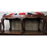 Reproduction mahogany duet stool with Union Jack upholstery