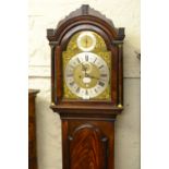 George III mahogany longcase clock the broken arch hood with brass mounted flanking pilasters