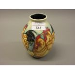 Small modern Moorcroft baluster form vase decorated with chickens and chicks, 5ins high