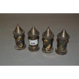 Set of four 20th Century silver and gilt cylindrical condiments