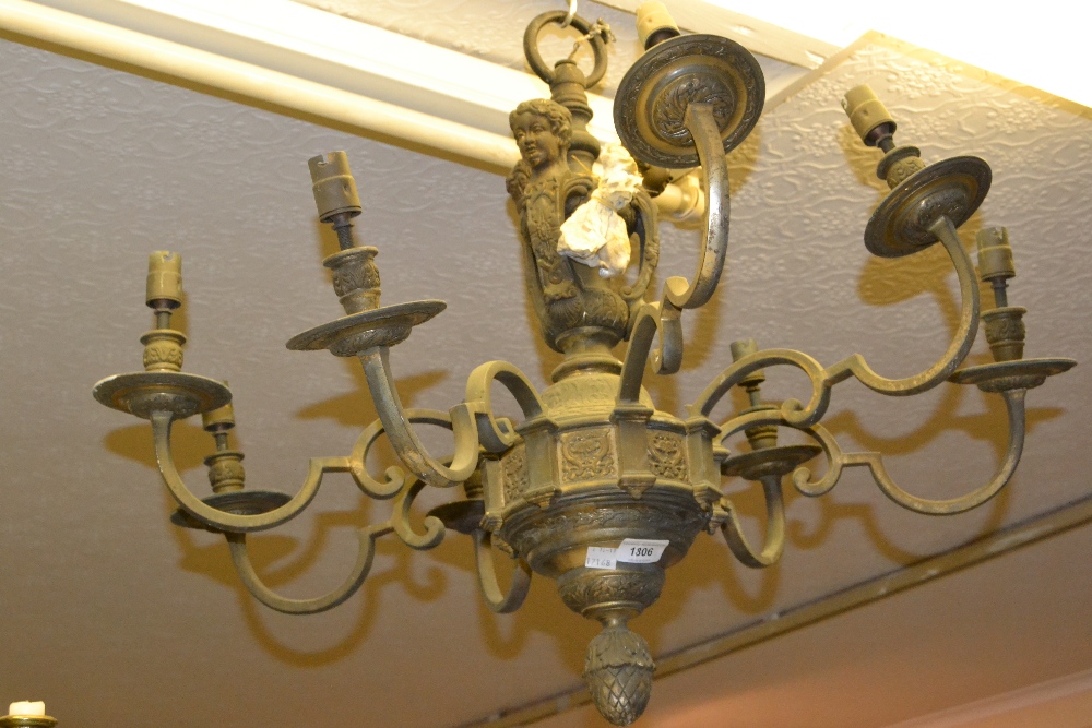 Heavy gilt brass eight branch chandelier