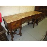 Early to mid 20th Century Italian kingwood and marquetry inlaid sideboard with a two piece marble