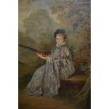 19th Century oil, portrait of a seated lady playing the lute, 18ins x 12ins