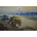 E. Kato signed watercolour, Japanese village by a river, 12ins x 19ins