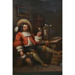 Pair of unframed oils on metal panels, interior scenes with seated 17th Century gentleman , both