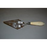 Silver plated presentation trowel with carved ivory handle, dated 1879