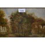 Oil on board, view of a woodland, unsigned, inscribed verso ' Plantage Den Briel ', 8.5ins x 12.