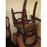 Pair of 19th century mahogany balloon back side chairs, together with a pair of oak pierced splat