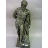 20th Century composition figure of a nude male warrior with patinated finish, 24ins high Base is