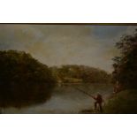 Pair of late 19th Century oil paintings on board, angler in a river landscape and figure with a boat