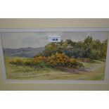 James Aumonier, watercolour, landscape with gorse bushes signed J. Aumonier and inscribed verso