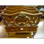 19th Century mahogany three division Canterbury with ' C ' scroll and floral carved decoration and