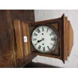 Victorian oak bracket clock, the plain architectural case with circular painted dial and Roman