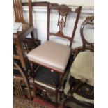 Set of three Edwardian mahogany drawing room chairs with pierced splat backs and turned front