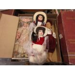 Four various Alberone collectors dolls with porcelain heads, two in original boxes