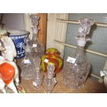 Pair of 19th Century moulded glass decanters with stoppers, an Art Glass vase, pair of pedestal