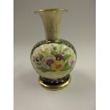 Small 19th Century Minton baluster form narrow neck vase painted with a panel of flowers within a