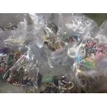 Seven bags containing a large quantity of various costume jewellery including necklaces, bracelets