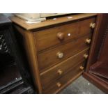 20th Century chest of two short over three long drawers having knob handles raised on plinth base