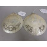 Pair of carved mother of pearl shells, one decorated with ' The Last Supper ', inscribed S.