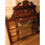 Late 19th or early 20th Century rosewood and marquetry inlaid overmantel mirror with bevelled