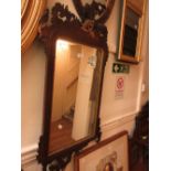 Mahogany parcel gilt and fret work wall mirror (damages)