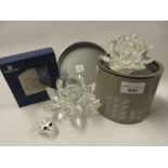 Group of six Swarovski boxed crystal items to include: water lilies and large oyster