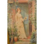 Alfred Augustus Glendening Junior, watercolour, a lady standing in a doorway, signed with monogram