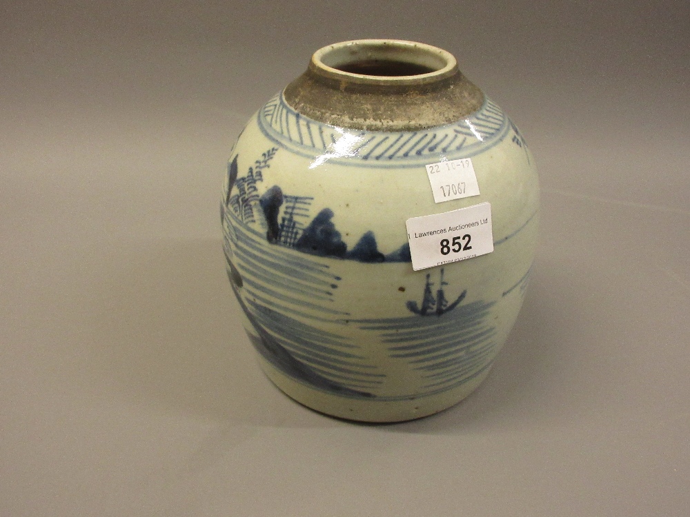 Chinese blue and white stoneware ginger jar (minus cover)