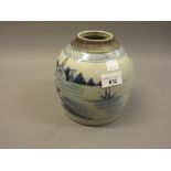 Chinese blue and white stoneware ginger jar (minus cover)