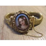 Continental gold plated bracelet, the clasp mounted with an oval miniature portrait plaque of a