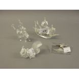 Three boxed Swarovski figures ' Stag ', ' Squirrel ' and a galleon, together with an inspirational