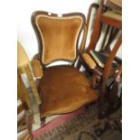 Edwardian mahogany open arm drawing room chair on cabriole supports (for restoration) together