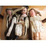 Small Goebel bisque headed doll together with two other small bisque headed shoulder plate dolls
