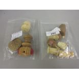 Two small bags containing a quantity of various bone sewing tapes and others
