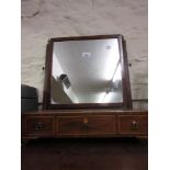 George III mahogany swing frame box toilet mirror with a three drawer base