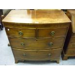 Small 19th Century mahogany and line inlaid bow fronted chest of two short and two long drawers with