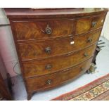 19th Century mahogany bow front chest of two short over three long graduated drawers with brass knob