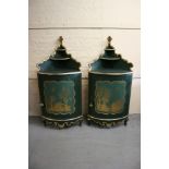 Pair of 19th Century Maltese painted and gilded corner cabinets with tiered shelves above bow