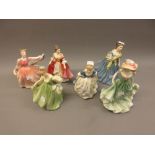 Six Royal Doulton figures, ' Best Wishes ', ' Adrienne ', ' Southern Belle ', ' Gay Morning ', '
