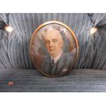 20th Century oval head and shoulder portrait miniature of an elderly gentleman in a suit, signed